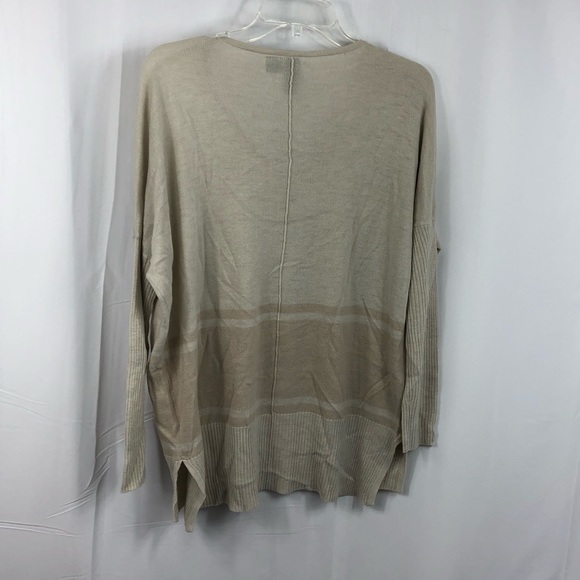 Quinn Center Seam V-Neck Tan Striped Sweater Sz S - Picture 2 of 7